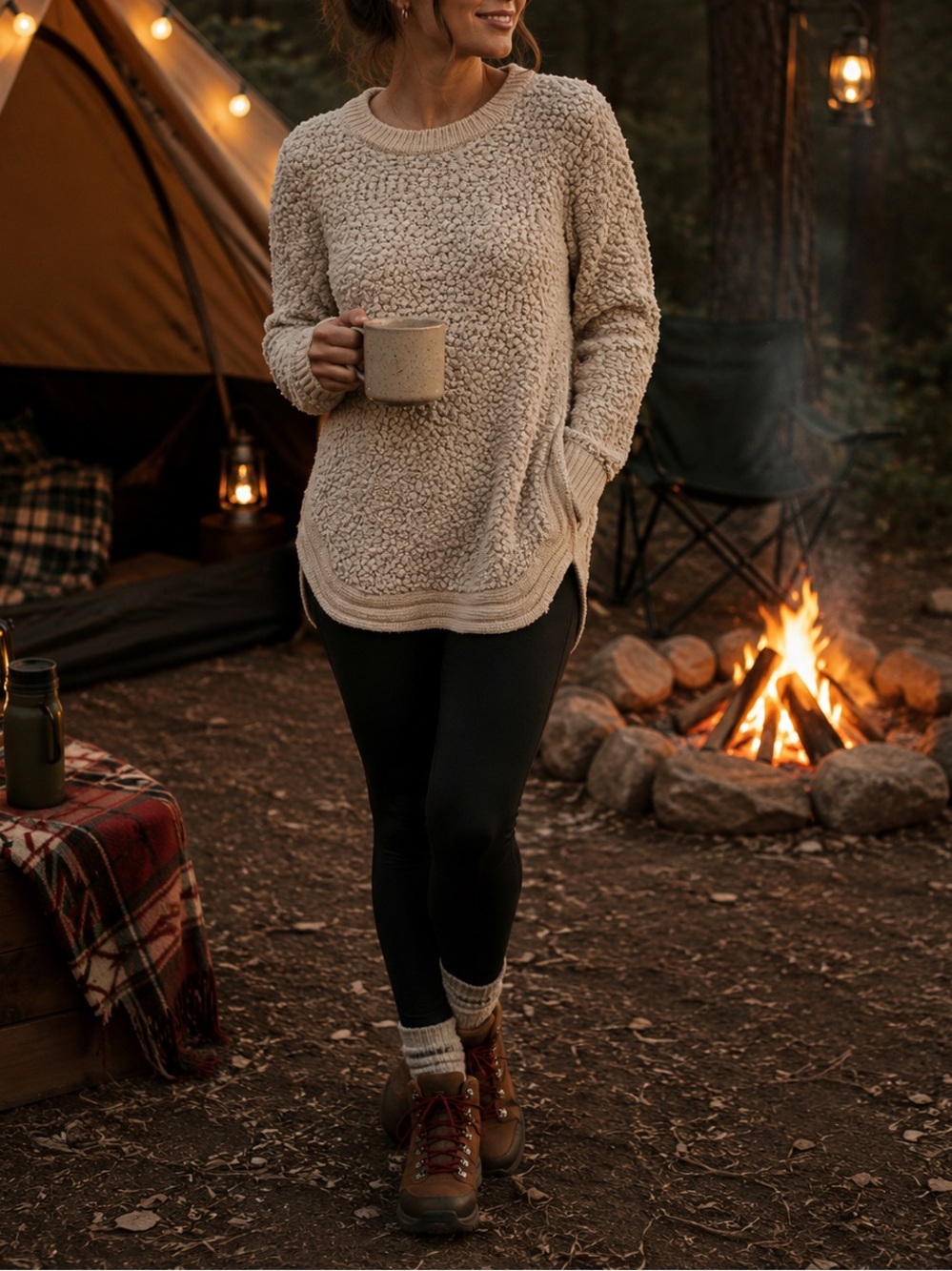 Suzy Shier Cozy Pale Pink/Beige Sweater Size S Relaxed Camping Cottagecore Vibe